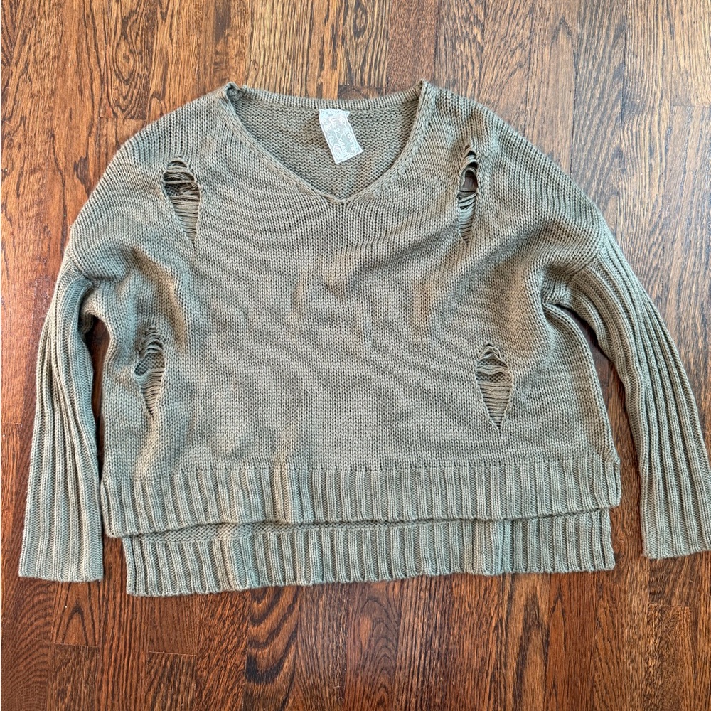 Women's Distressed Sweater - Green